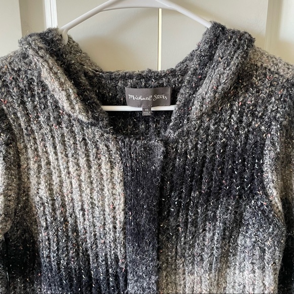 Michael Stars Alpaca Blend Black and Tan Ombre Hooded Zip-Up Sweater Size XS - Picture 2 of 11